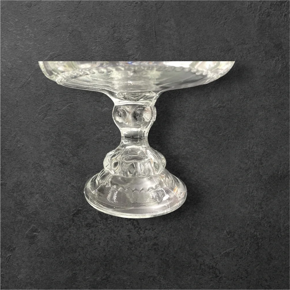 Vintage Indiana Glass Kings Crown Clear Thumbprint Pedestal Candy Dish With Lid